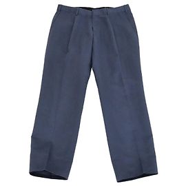Pantaloni a gamba dritta plissettati in misto lino blu navy Brioni