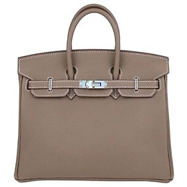 Hermès Borsa Birkin 25 Hermes in pelle Togo Etoupe con hardware in Palladio