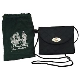 LA BAGAGERIE Borsa a tracolla vintage matelassé in raso nero