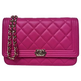Chanel Le Boy WOC Portafoglio con Catena Nappa Rosa