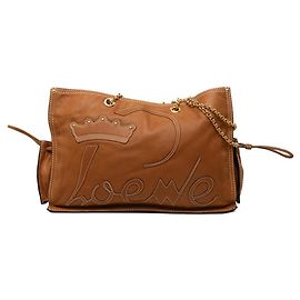Loewe Shopper Chain Tote Bag aus braunem Leder mit Logo