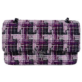 Borsa Chanel Classic Double Flap Medium Tweed Rosa/Viola/Nero/Bianco