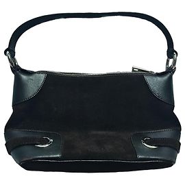 Borsa a spalla baguette Bally in camoscio nero/marrone scuro e pelle — Made in Italy