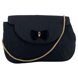 Gucci Borsa a tracolla con catena da sera vintage in tessuto a coste nero con fiocco