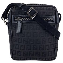 Fendi Schwarze Zucchino Monogram Canvas Small Messenger Crossbody Bag