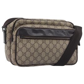 GUCCI GG Supreme Shoulder Bag PVC Beige Silver 114531