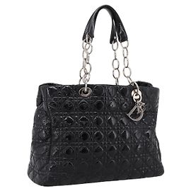 Christian Dior Lady Dior Canage Tote Bag Patent Black Silver
