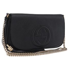 GUCCI Soho Chain Shoulder Bag Leather Outlet Black Gold 536224