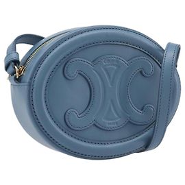 Céline CELINE Triomphe Shoulder Bag Leather Light Blue Gold Tone