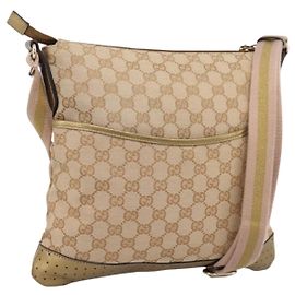 GUCCI GG Canvas Shoulder Bag Beige Gold Tone 145857