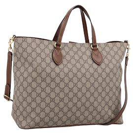GUCCI GG Supreme Hand Bag PVC 2way Beige Gold Tone 453705