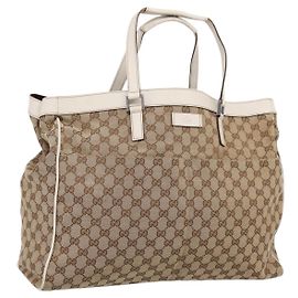 GUCCI GG Canvas Tote Bag Beige Silver 153213