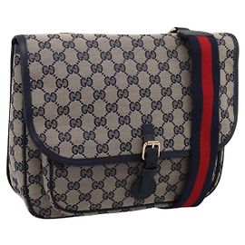 GUCCI GG Canvas Shoulder Bag Navy Gold Tone 798823