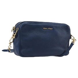 Miu Miu Madras Shoulder Bag Leather Navy Gold Tone