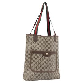 GUCCI GG Supreme Web Sherry Line Tote Bag PVC Beige Gold 89 02 003