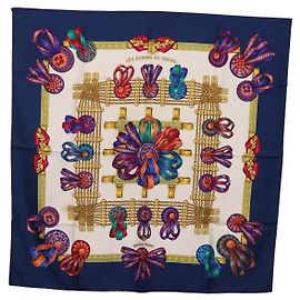 Hermès Pañuelo HERMES Carre 90 LES RUBANS DU CHEVAL Seda Azul