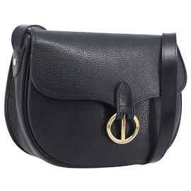 Christian Dior Shoulder Bag Leather Black Gold Tone