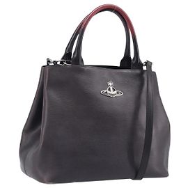 Vivienne Westwood Handtasche Leder Dunkelbraun Silber
