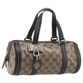 GUCCI GG Crystal Hand Bag Coated Canvas Beige Gold Tone 181485