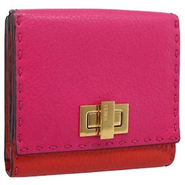 FENDI Selleria Peek A Boo Cartera Compacta Piel Rosa Oro