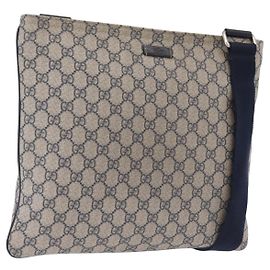 GUCCI GG Supreme Shoulder Bag PVC Navy Silver 201446