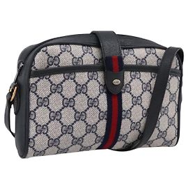 GUCCI GG Supreme Sherry Line Shoulder Bag PVC Navy Gold 89 02 055