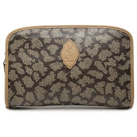 Autre Marque Clutch Saint Laurent in tela rivestita grigia con stampa giraffa