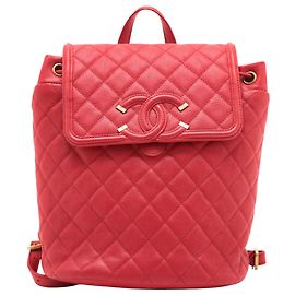Mochila Chanel Red Quilted Caviar CC Filigree