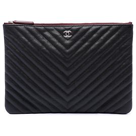 Chanel Black Medium CC Chevron Caviar O Case Clutch