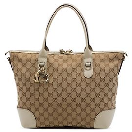 Borsa Satchel Gucci in tela GG marrone con dettaglio Heart Bit