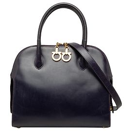 Salvatore Ferragamo Ferragamo Blue Leather Gancini Dome Satchel Handtasche
