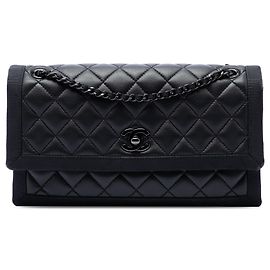 Chanel Black CC Quilted Lambskin and Grosgrain So Black Flap