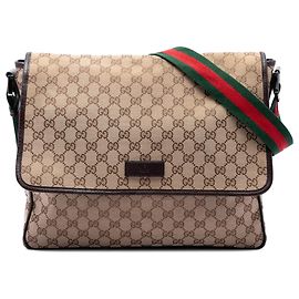 Borsa a tracolla Gucci in tela GG beige con patta Web