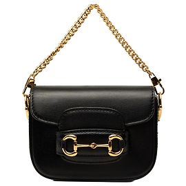 Borsa Satchel Gucci 1955 Horsebit Mini in pelle di vitello nera con Web