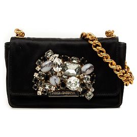 Borsa a tracolla Dolce & Gabbana Miss Stone in raso nero con cristalli