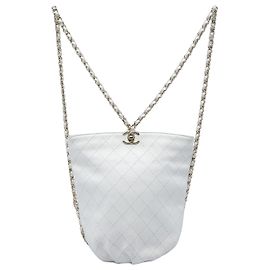 Chanel White CC Quilted Calfskin Bucket Backpack