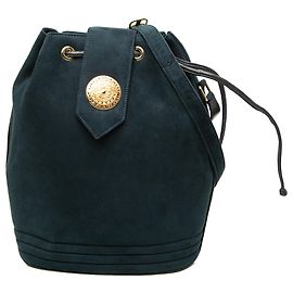 Autre Marque Borsa secchiello Saint Laurent in camoscio blu con medaglione