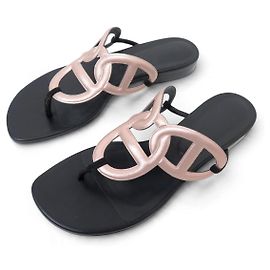 Hermès NEUE HERMES BEACH SANDALEN H202183Z 40 SCHWARZES LEDER & ROSÉGOLD