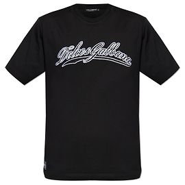 Dolce & Gabbana Logo Embroidered Cotton T-Shirt Black