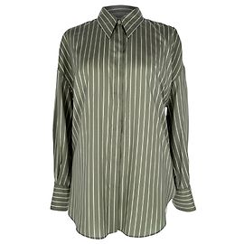 Camisa a rayas Brunello Cucinelli en seda oliva