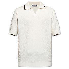 Polo in seta Dolce & Gabbana jacquard monogramma crema