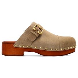 Zoccoli Jeannette Chloé in suede beige e pelle marrone