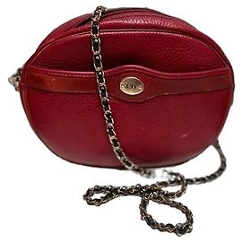 Christian Dior Bolsa Redonda de Couro Vermelha Bolsa de Tiracolo