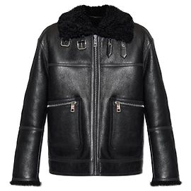 Dolce & Gabbana Lederjacke aus schwarzem Lammleder mit Pelzbesatz