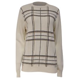 Jersey de cuello redondo Oscar de la Renta con estampado de cuadros en algodón crema
