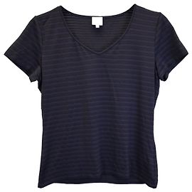 Armani Collezioni gestreiftes V-Ausschnitt T-Shirt aus schwarzem Polyamid
