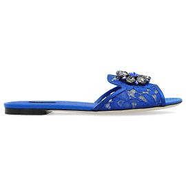 Dolce & Gabbana Sandali Bianca Blu Floreali in Pelle
