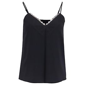 Canotta in seta nera con bordo in pizzo Alice + Olivia