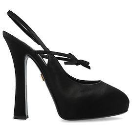Scarpe con tacco platform in raso nero Dolce & Gabbana