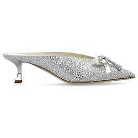 Mule con tacco Jimmy Choo Auria Argentate con Cristalli